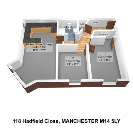 2 bedroom Flat to let in Hadfield Close, Victoria Park, Manchester, M14