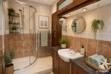 En Suite with plenty of storage (Ai staged)
